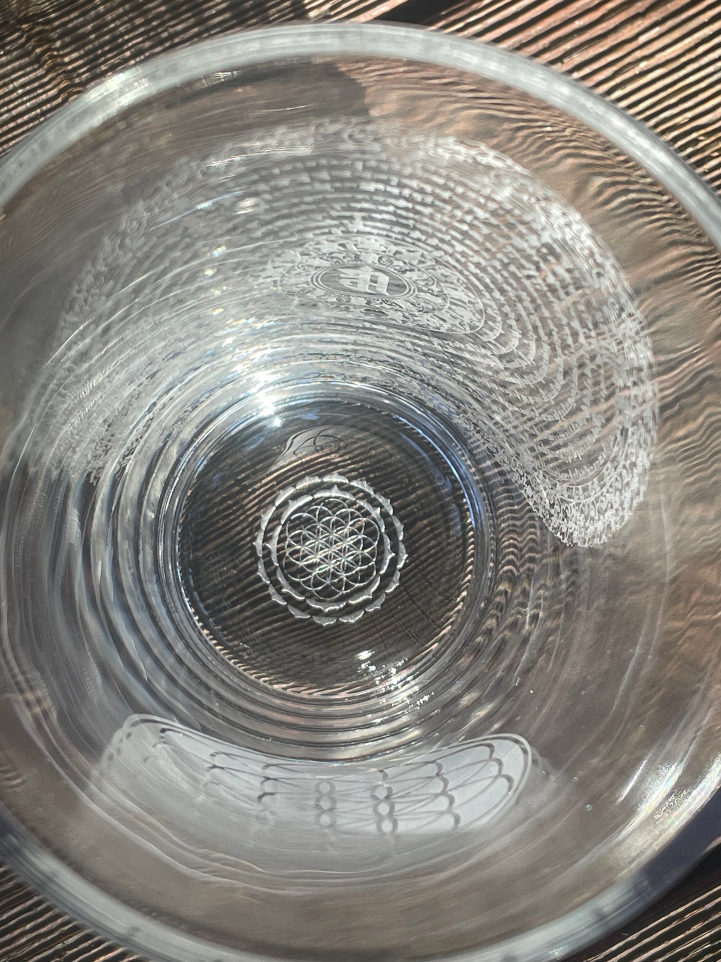 Namgyalma Mantra and Flower of Life 480ml Clear Pint Glass |Sacred Geometry Drinkware