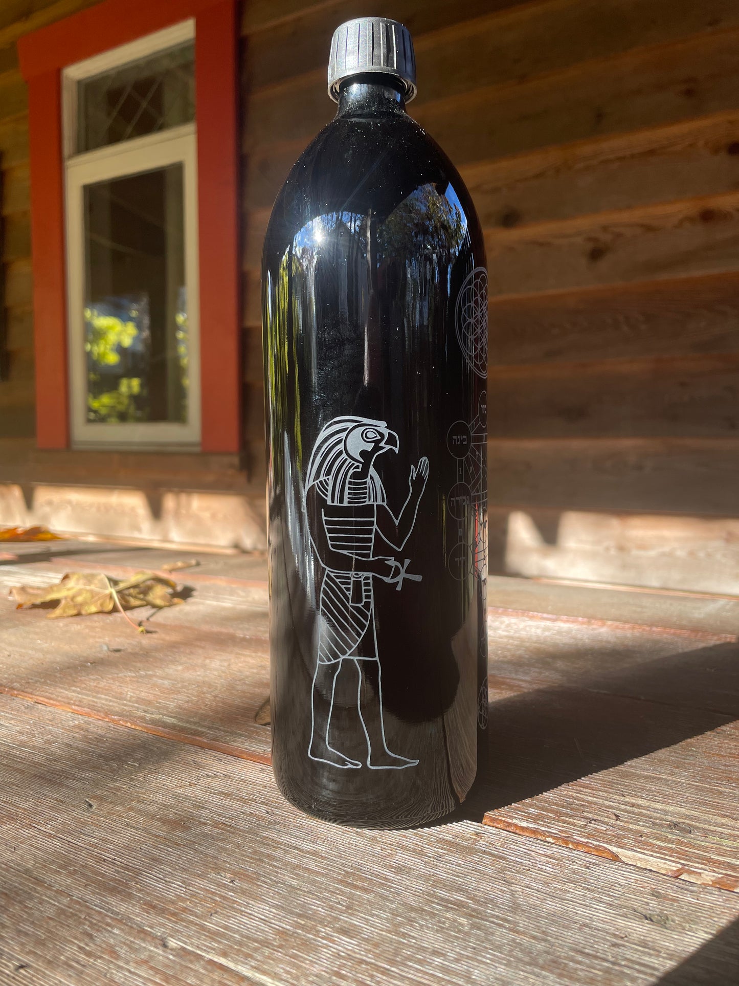 Egyption Kabbalah 1000ml Miron Etched Glass Water Bottle