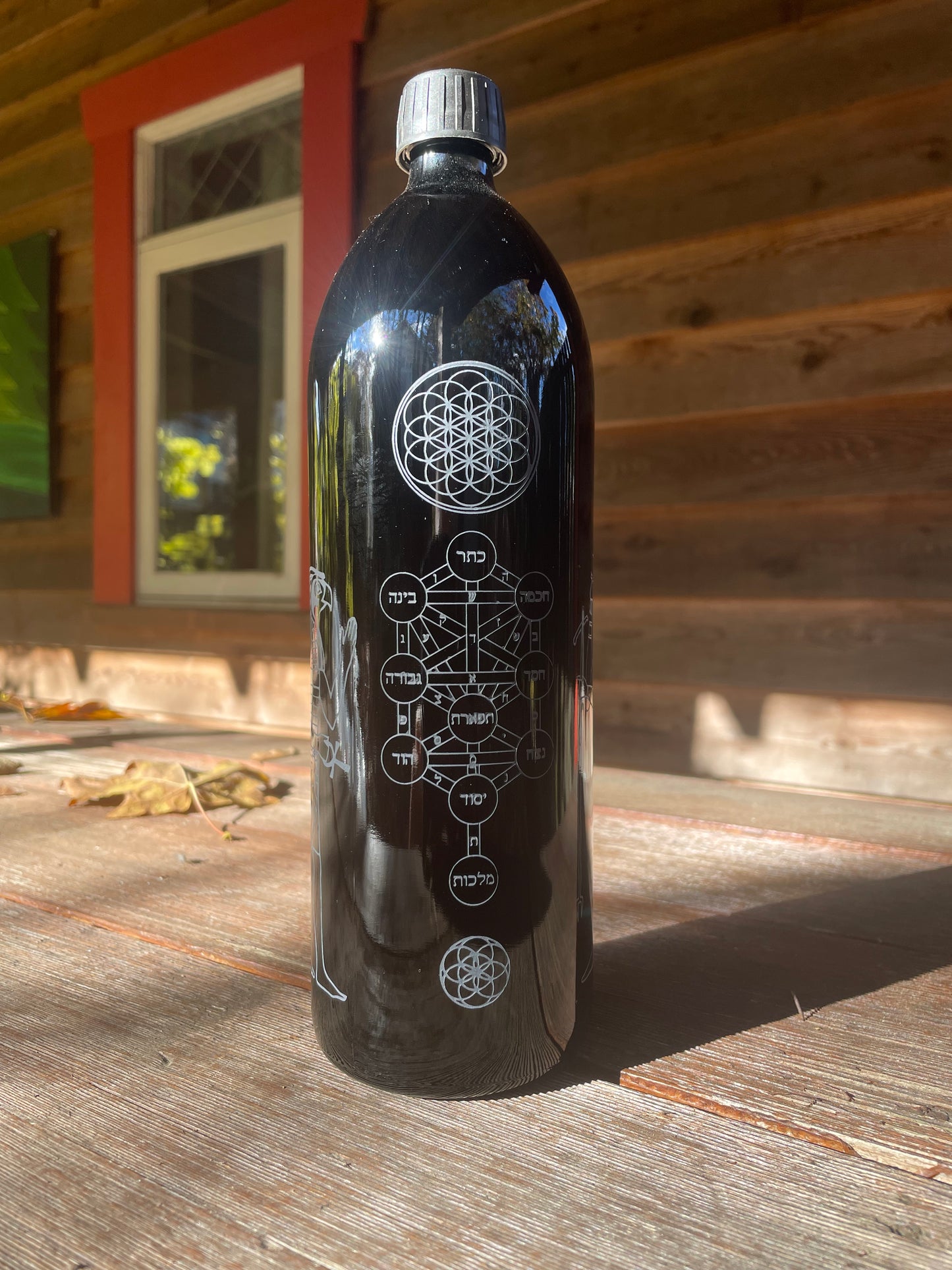 Egyption Kabbalah 1000ml Miron Etched Glass Water Bottle
