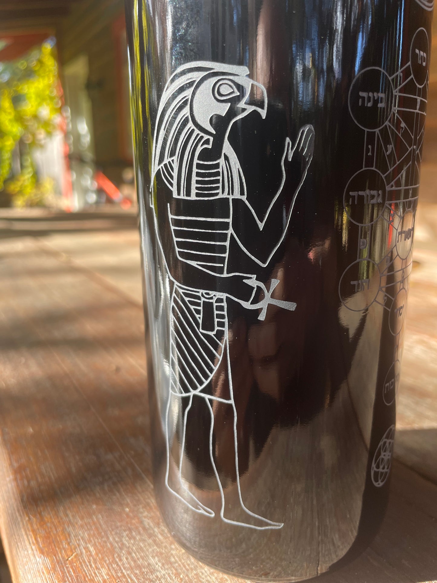 Egyption Kabbalah 1000ml Miron Etched Glass Water Bottle