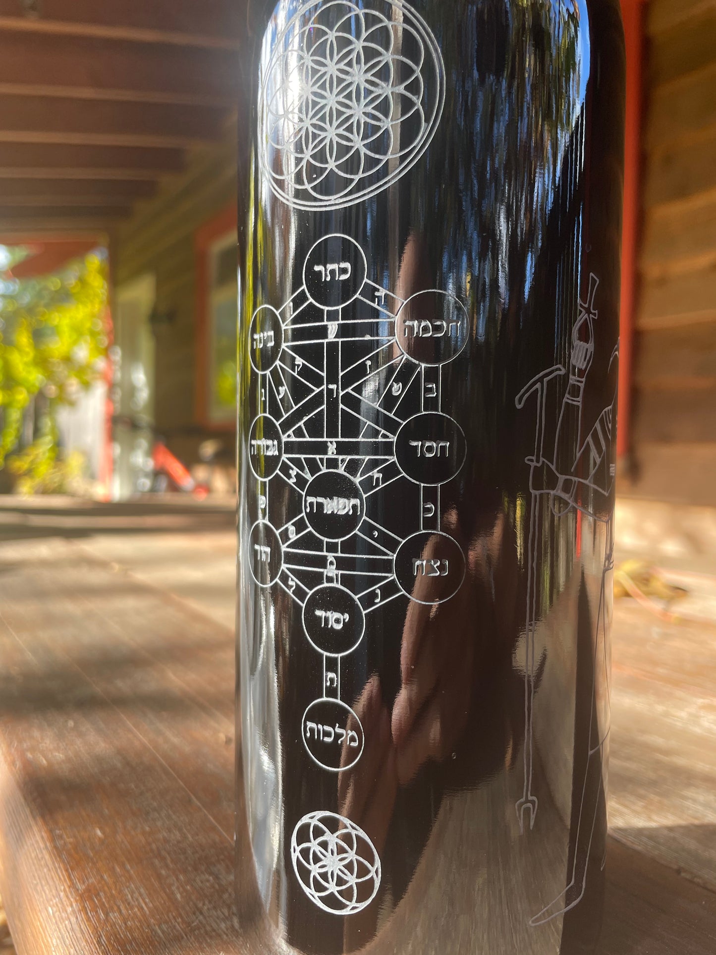 Egyption Kabbalah 1000ml Miron Etched Glass Water Bottle