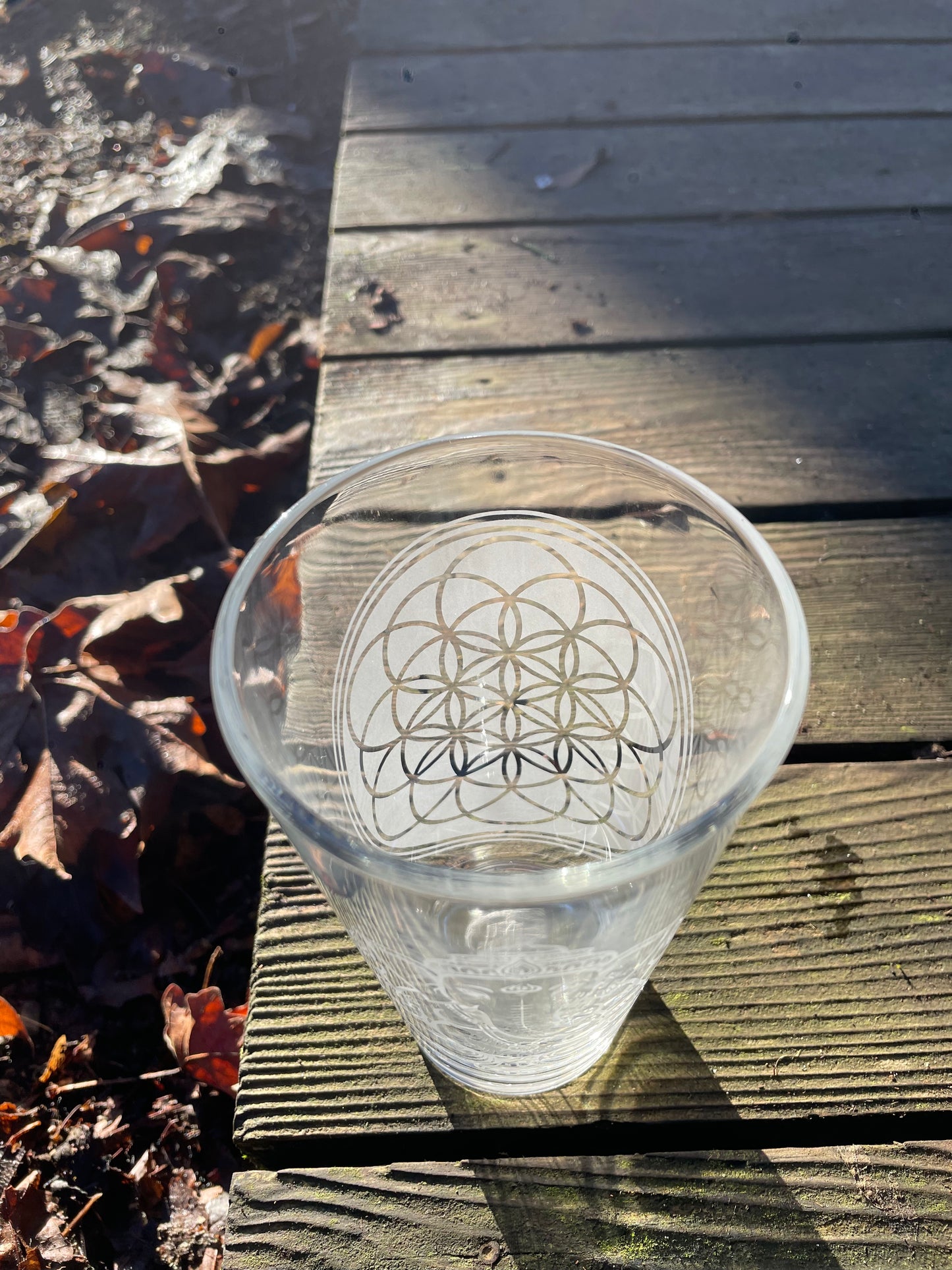 Flower of Life and Ganesha 480ml Etched Pint Glass | Sacred Geometry Drinkware