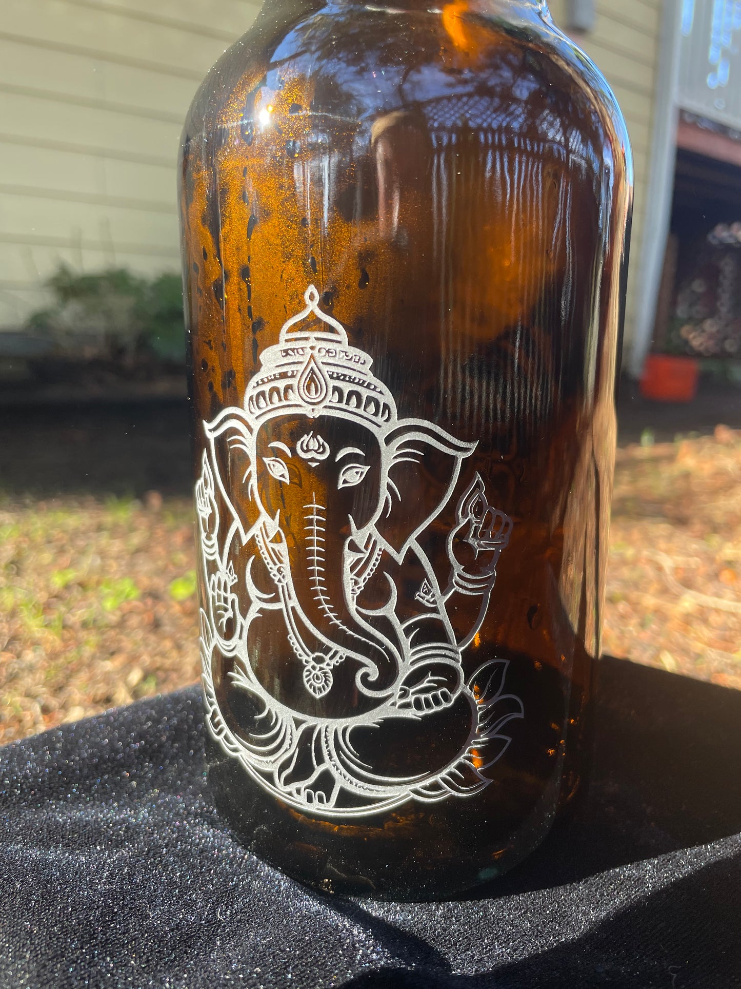 Ganesh 1000ml Etched Amber Glass Water Bottle