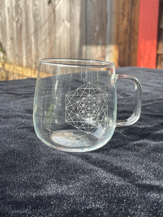 Metatrons cube / Kabbalah Etched 500ml glass mug | Sacred Geometry Drinkware