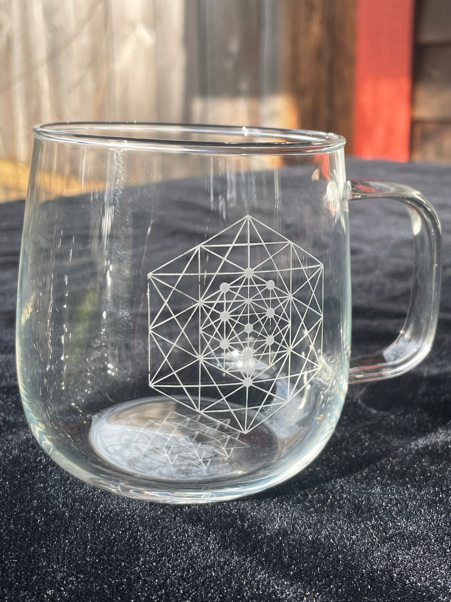 Metatrons cube / Kabbalah Etched 500ml glass mug | Sacred Geometry Drinkware