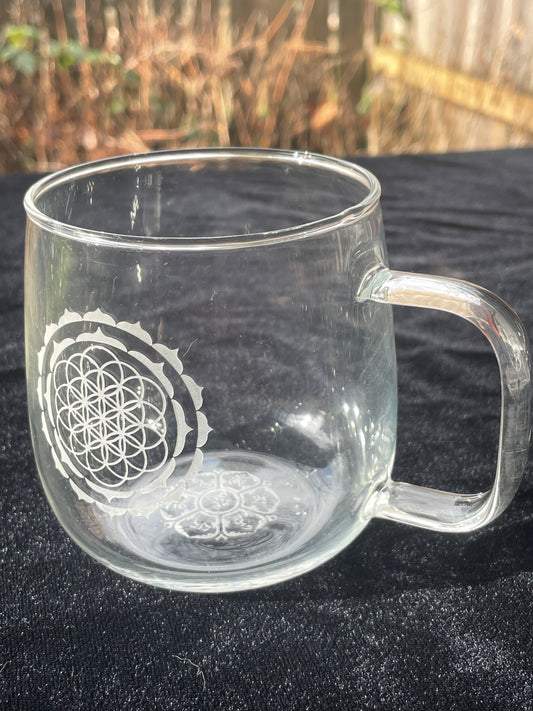 Flower of Life Glass Mug 500ml | Sacred Geometry Drinkware